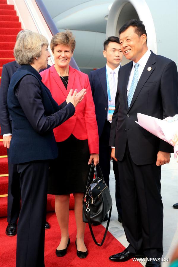 Sommet du G20 : arrivée de la Première ministre britannique à Hangzhou 