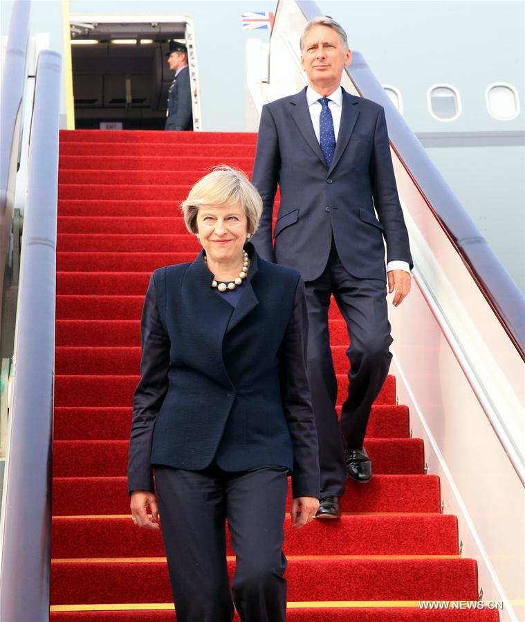Sommet du G20 : arrivée de la Première ministre britannique à Hangzhou 