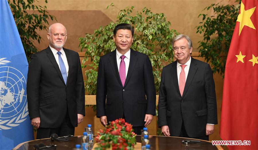 Xi Jinping rencontre Peter Thomson et Antonio Guterres à Genève