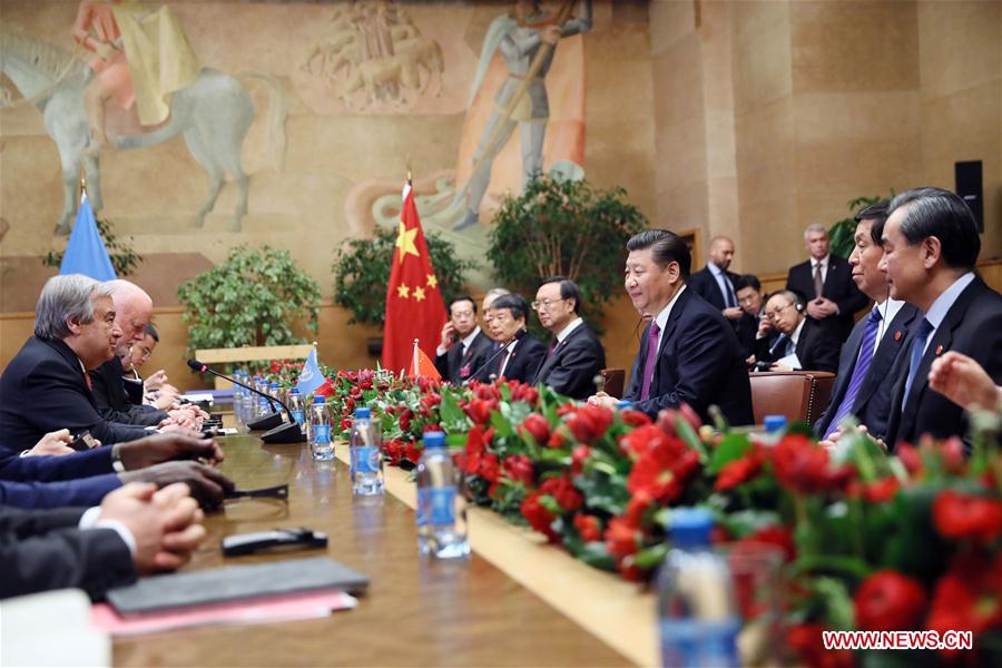 Xi Jinping rencontre Peter Thomson et Antonio Guterres à Genève