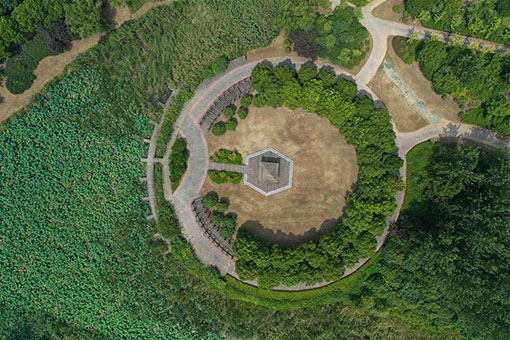 Chine: paysage d'un parc de la zone humide au Jiangsu