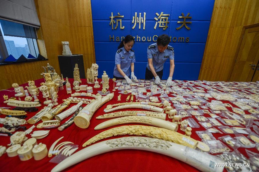 CHINA-HANGZHOU-CUSTOMS-IVORY SMUGGLING-SEIZURE (CN)