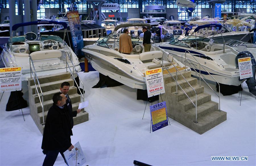 People visit New York Boat Show in New York, the United States, on Jan. 6, 2016. 