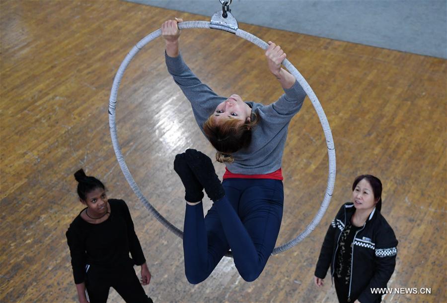 Chine : des étudiants étrangers font de l'acrobatie à Wuqiao  