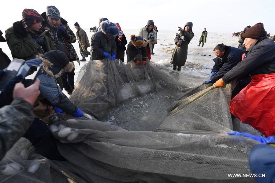 Chine : pêche hivernale sur le lac Chagan