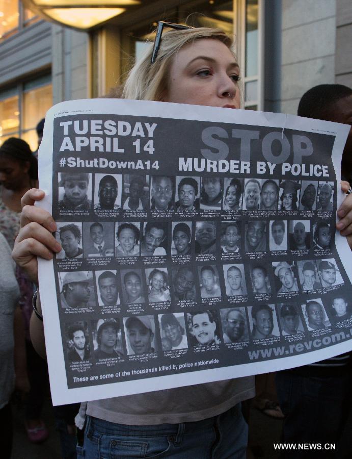 （国际）（4）纽约示威抗议警察暴力 声援巴尔的摩