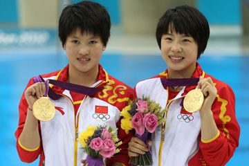 JO-2012-plongeon Haut-vol 10m synchronisé Femmes: Les chinoises Chen Ruolin et Wang Hao chanpionnes olympiques