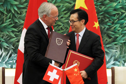 Signature d'un accord de libre-&eacute;change Chine-Suisse