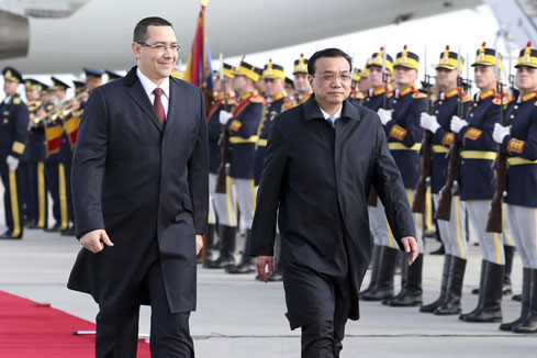 Arrivée du Premier ministre chinois en Roumanie