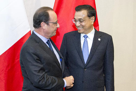 Le Premier ministre chinois et le pr&eacute;sident fran&ccedil;ais s'entretiennent de l'approfondissement des relations bilat&eacute;rales