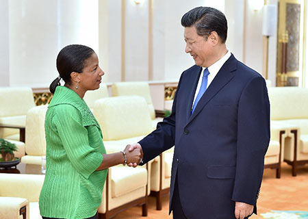 La président Xi Jinping rencontre Susan Rice avant sa visite aux Etats-Unis