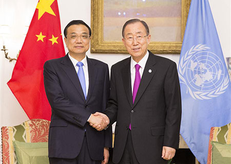 Le PM chinois discute du développement et du changement climatique avec Ban Ki-moon
