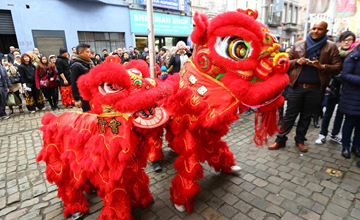 Belgique : danse du lion à Anvers pour célébrer le Nouvel An chinois