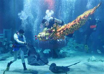 Chine : danse du dragon sous l'eau