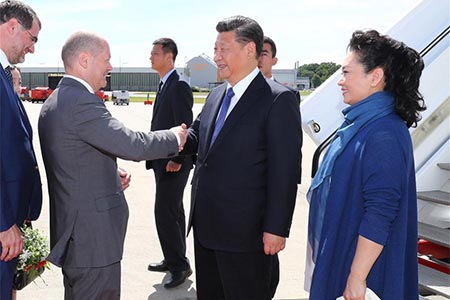 Arrivée du président chinois à Hambourg pour le sommet du G20